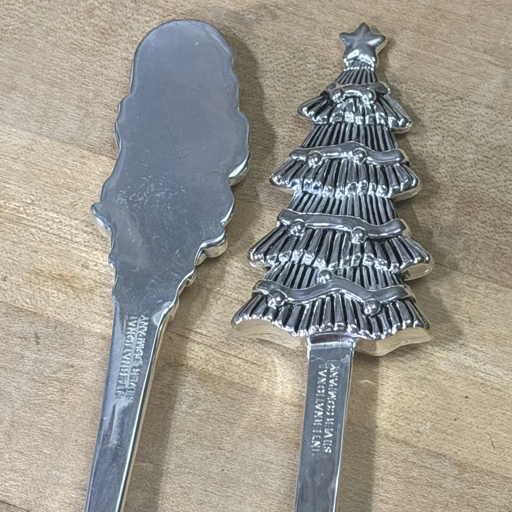 Vintage International Silver Christmas Serving Set Santa Tree Holiday Joy 2 Pc